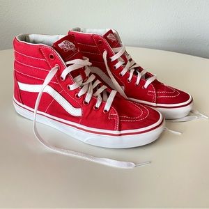 Red Sk8-Hi Vans, size 6 men/ 7.5 women